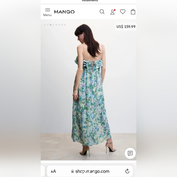 MANGO Mng Sky Blue Green Empire Floral Ruffled Maxi Midi Dress Size US 4 - Picture 2 of 10